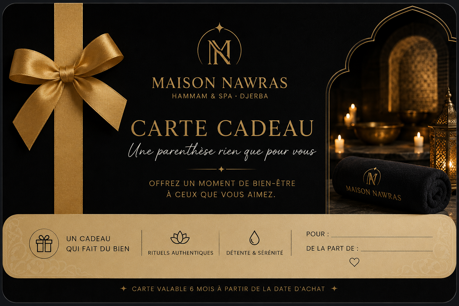 Carte cadeau Maison Nawras — Hammam & Spa à Djerba
