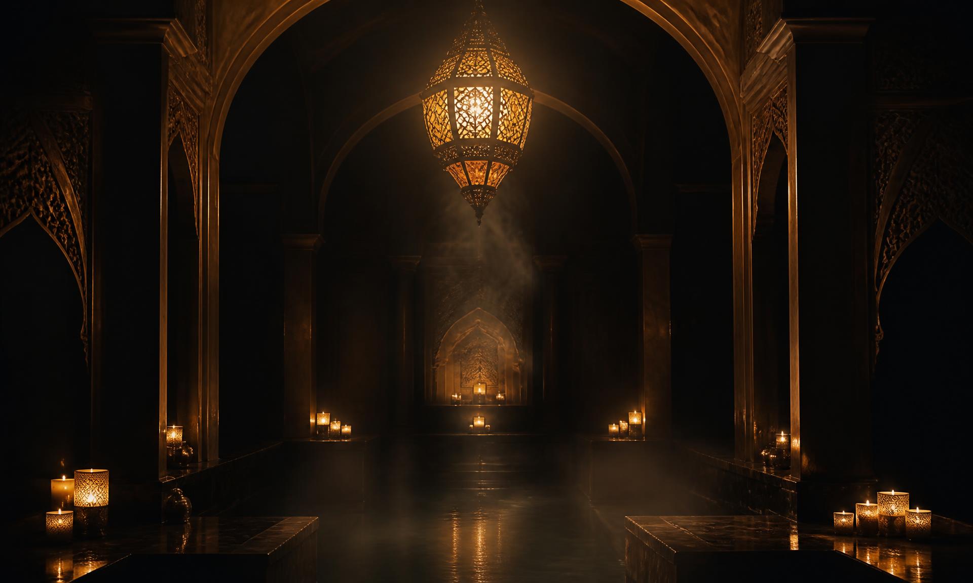 Lanterne dorée du hammam Maison Nawras à Djerba